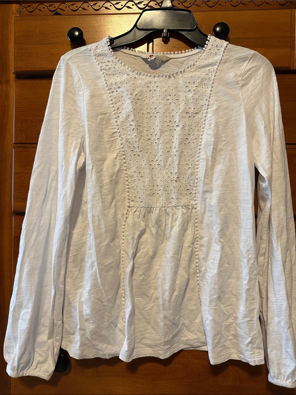 Boden White Eyelet Detail Long-Sleeve Blouse